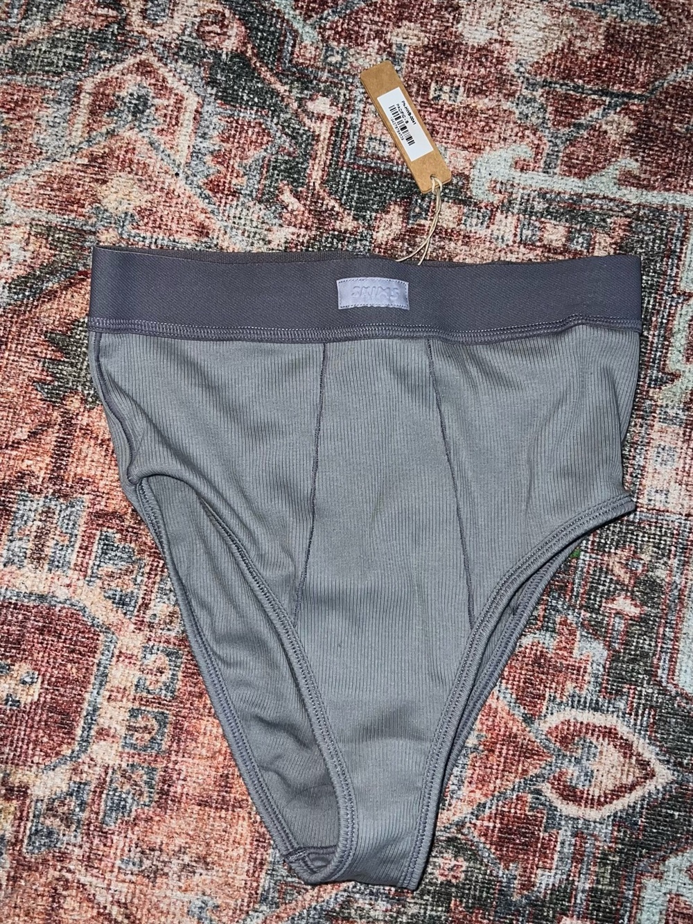 SKIMS High Waist Ribbed Thong in Gray
